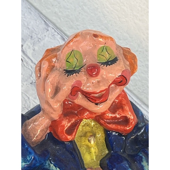 vtg70'sMexican Folk Art Paper Mache Clown Artist Signed Alvarez B-22 10''x 7.5'' - Picture 8 of 9